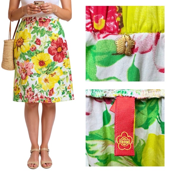 FARM Rio Dresses & Skirts - Vintage FARM Rio Floral Cotton Midi Skirt Made in Brazil Resort M
